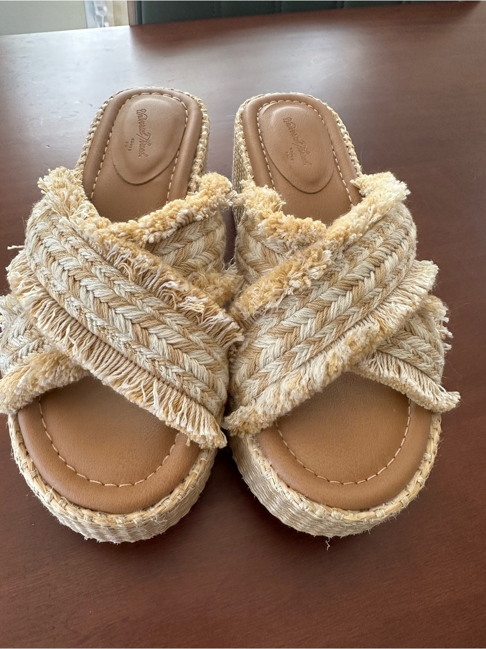 Universal Thread Braided Fringe Slide Sandals in Beige